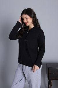Zivame Knit Cotton Hoodie - Black Beauty — thumbnail 3